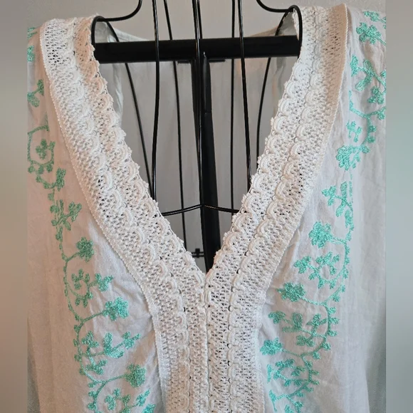 Spiaggia Dolce 100% Cotton Embroidered V-Neck Boho Kaftan Bathing Suit Cover Up - Picture 3 of 9